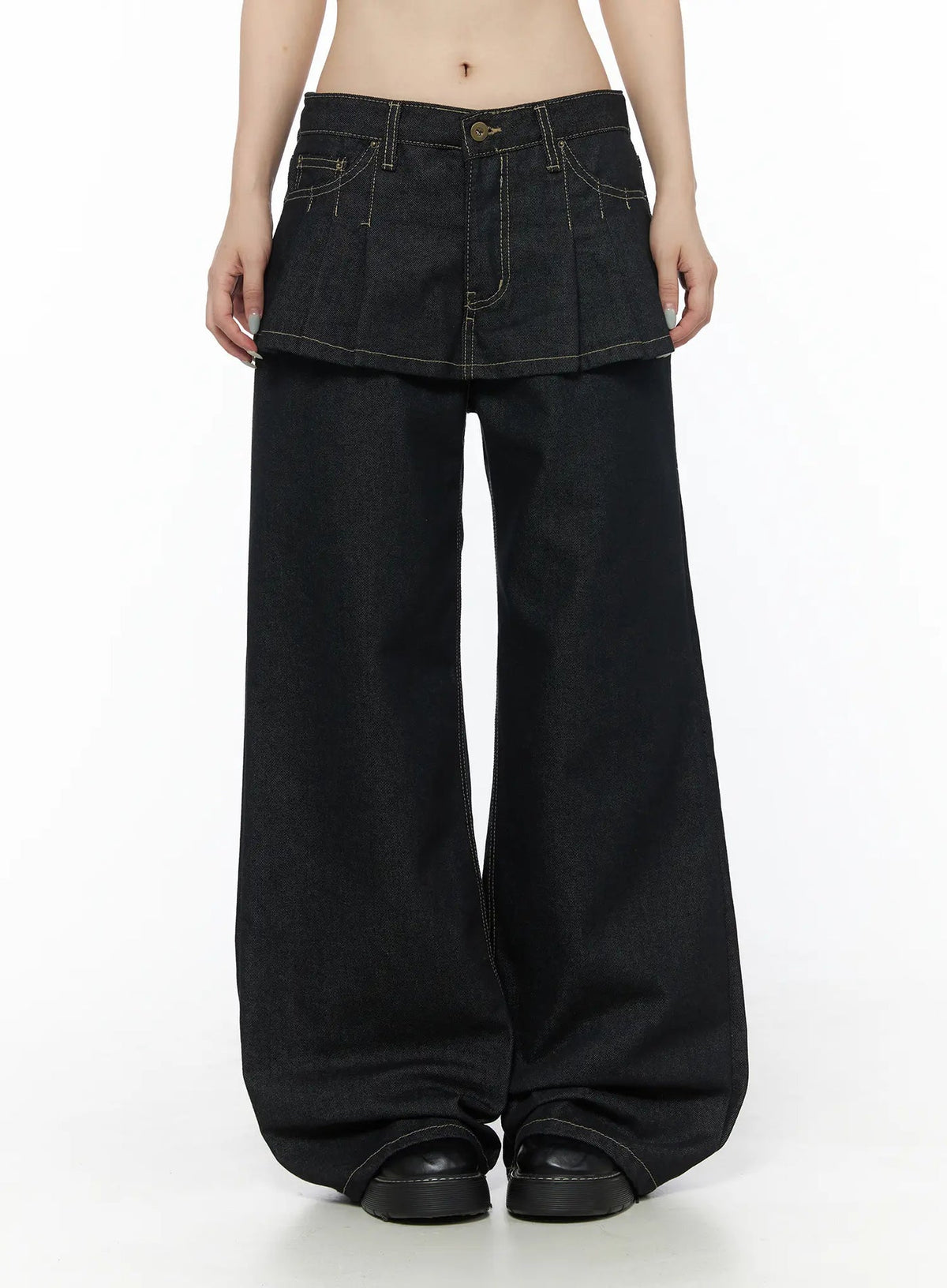 Non-Fade Layered Wide Jeans