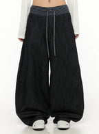 【條紋神褲】Stripe Wide Jeans