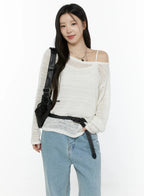 【🥛透膚條紋】Loose Fit Stripe Knit