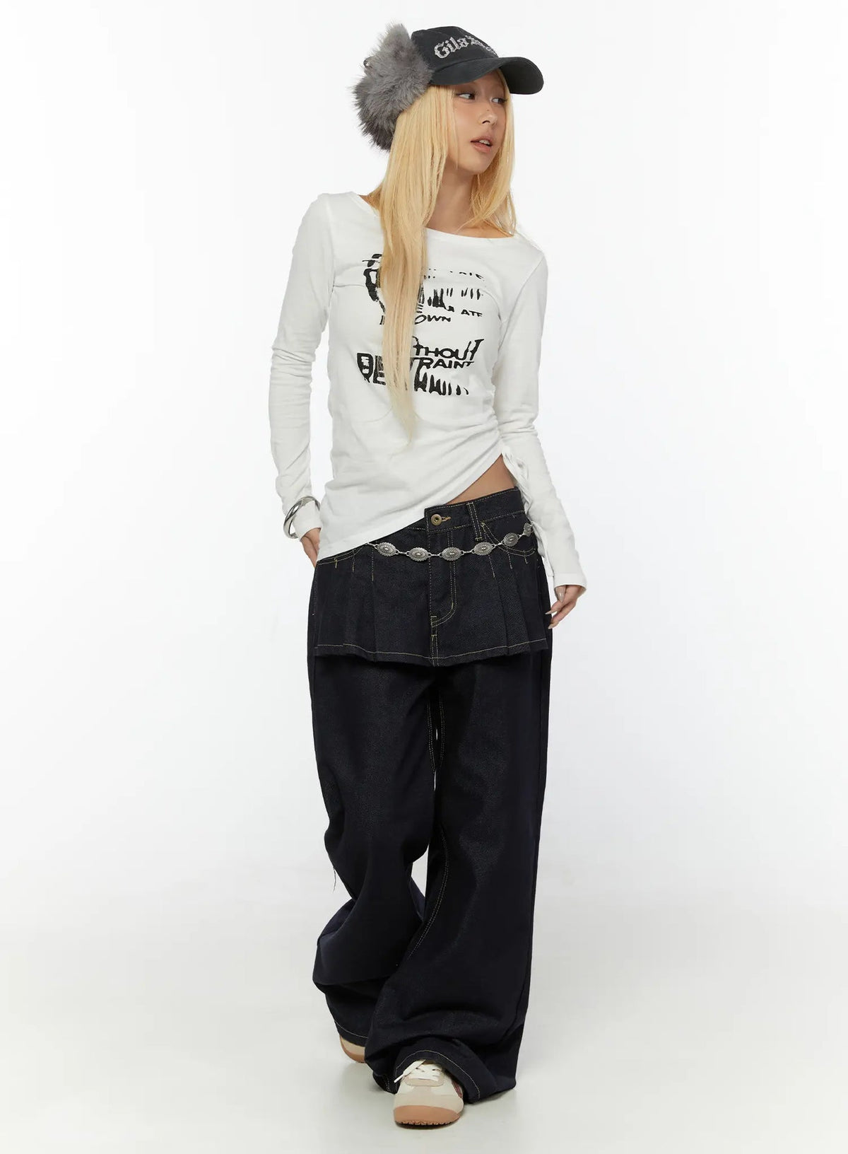 Non-Fade Layered Wide Jeans