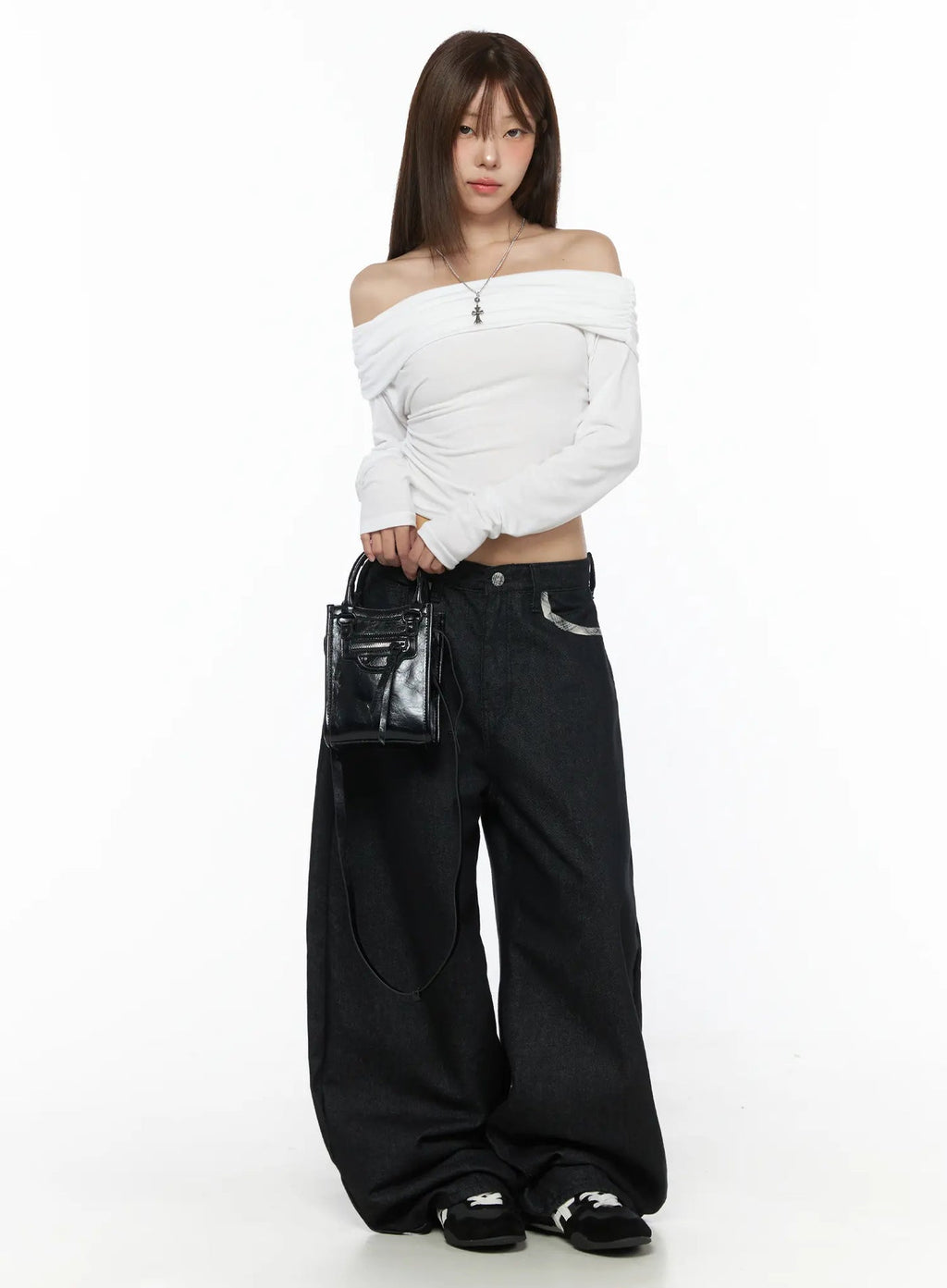 Remi Plaid Detail Wide Jeans