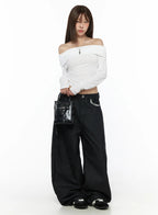 Remi Plaid Detail Wide Jeans