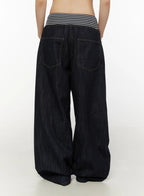 【條紋神褲】Stripe Wide Jeans