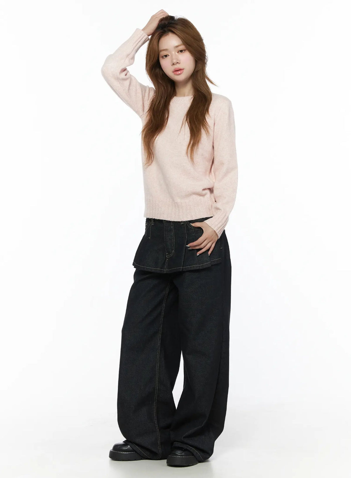 Non-Fade Layered Wide Jeans