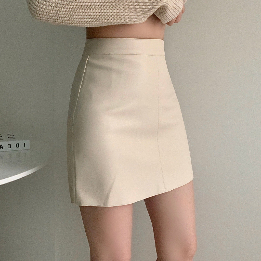 Simple and versatile soft leather skirt 