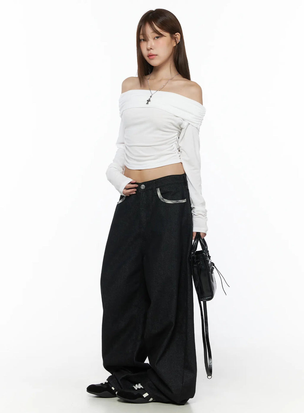Remi Plaid Detail Wide Jeans