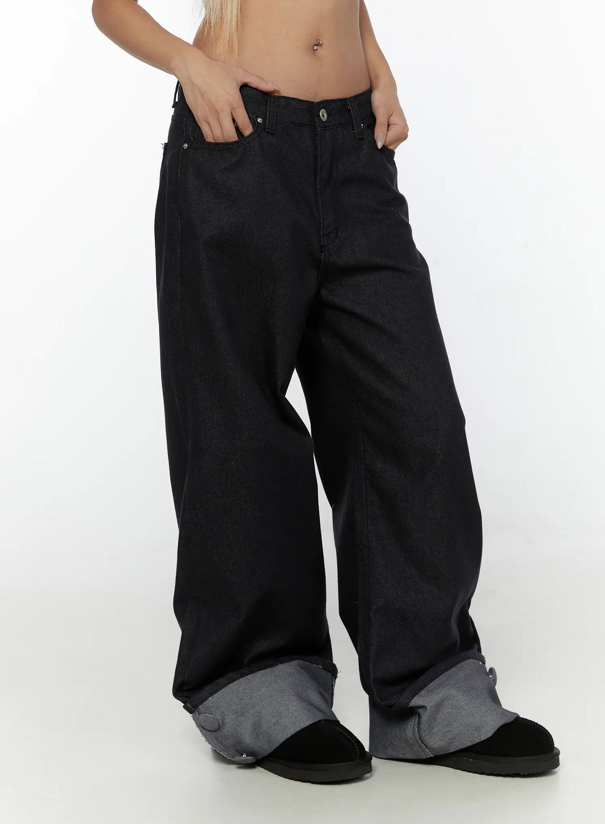 Raw Turn Up Baggy Jeans