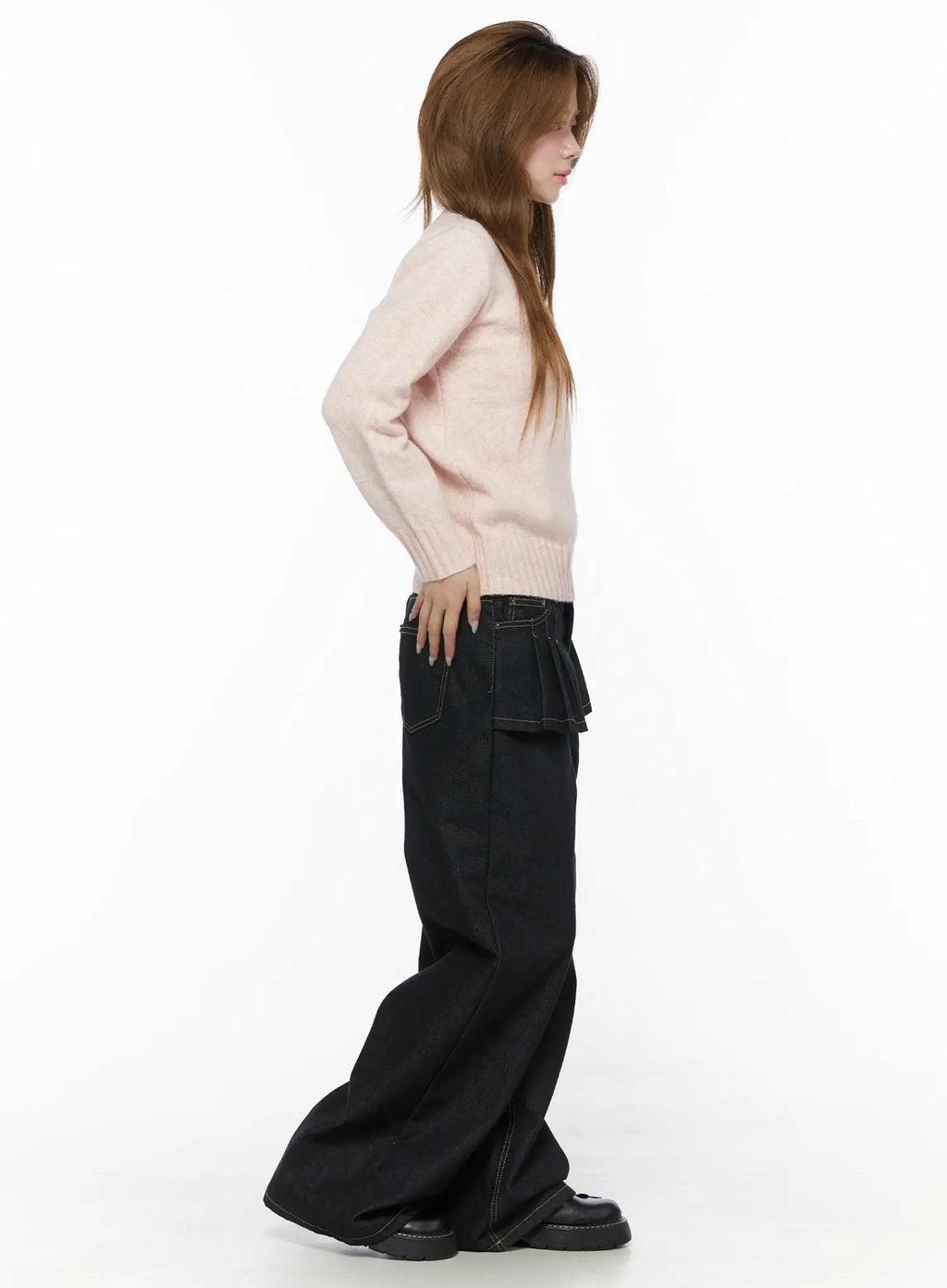Non-Fade Layered Wide Jeans