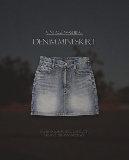 【韓網爆款！】Washing Denim Mini Skirt