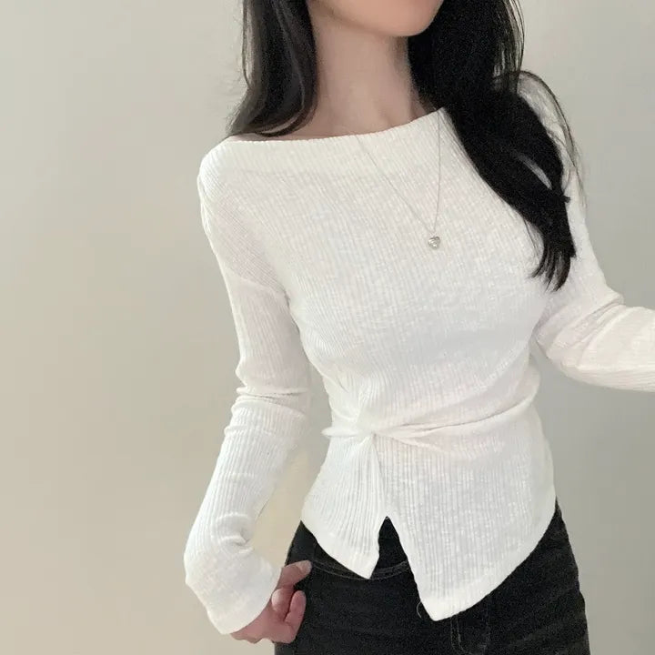 【🍇修身露肩】Boatneck Twisted Top