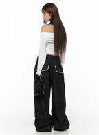Remi Plaid Detail Wide Jeans