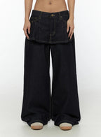 Non-Fade Layered Wide Jeans