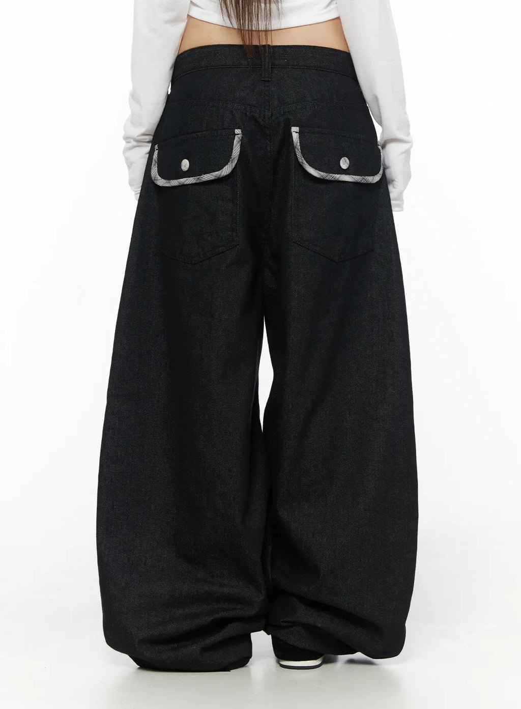 Remi Plaid Detail Wide Jeans