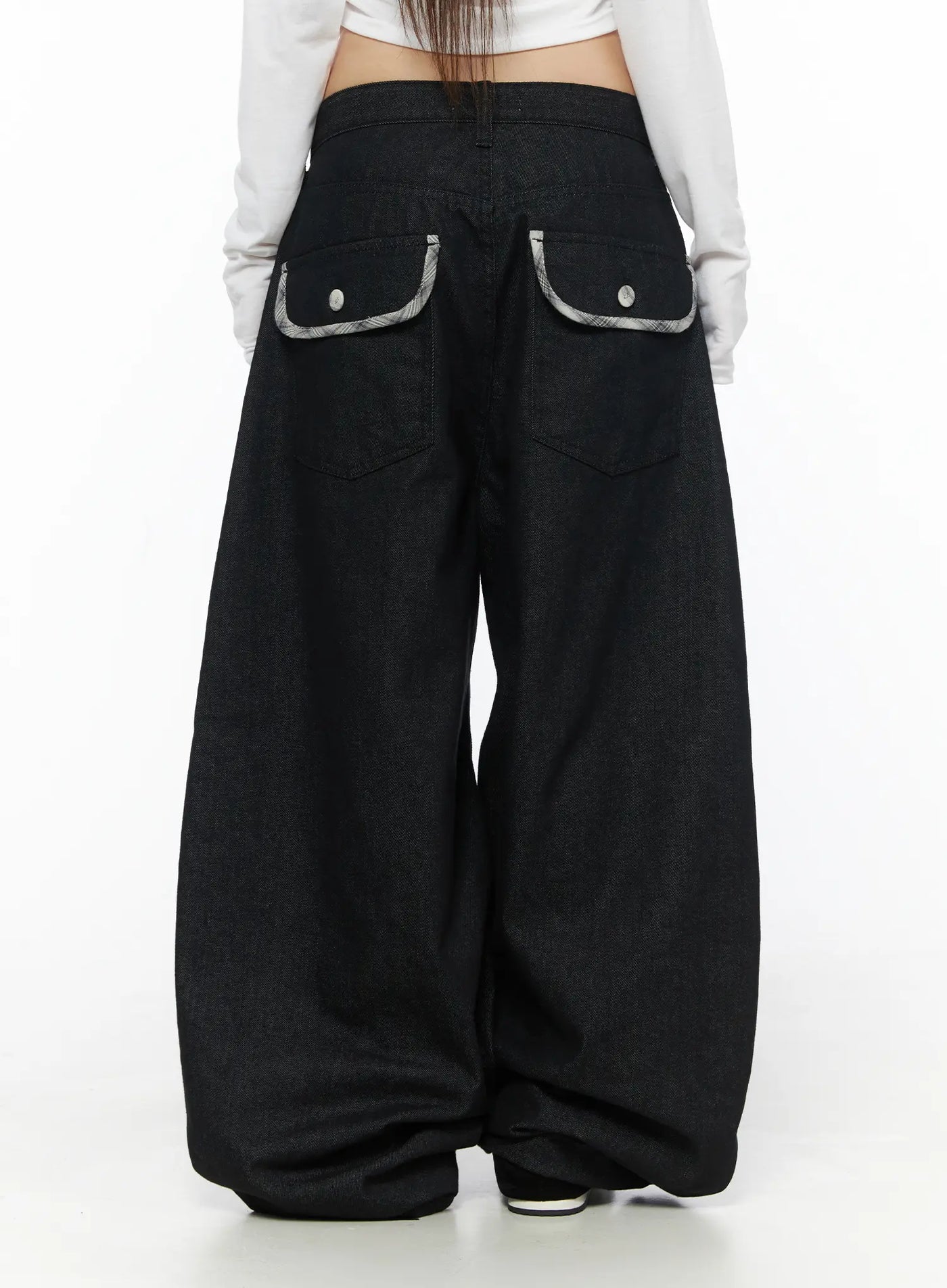 Remi Plaid Detail Wide Jeans