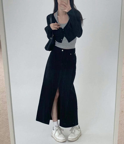 【y2k vibe】Slit Long Denim Skirt