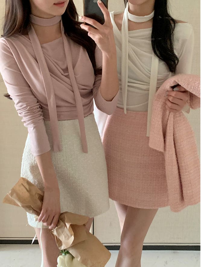 【🩰Ballet Core】Drape Shirring Tie Set