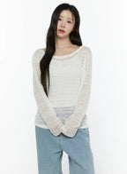 【🥛透膚條紋】Loose Fit Stripe Knit