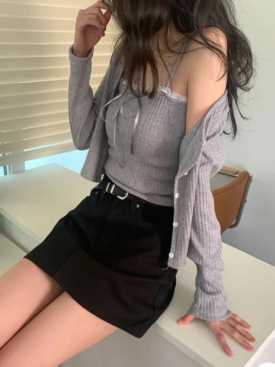 【🩰Ballet Core】Ribbon Lace Cardigan Set 