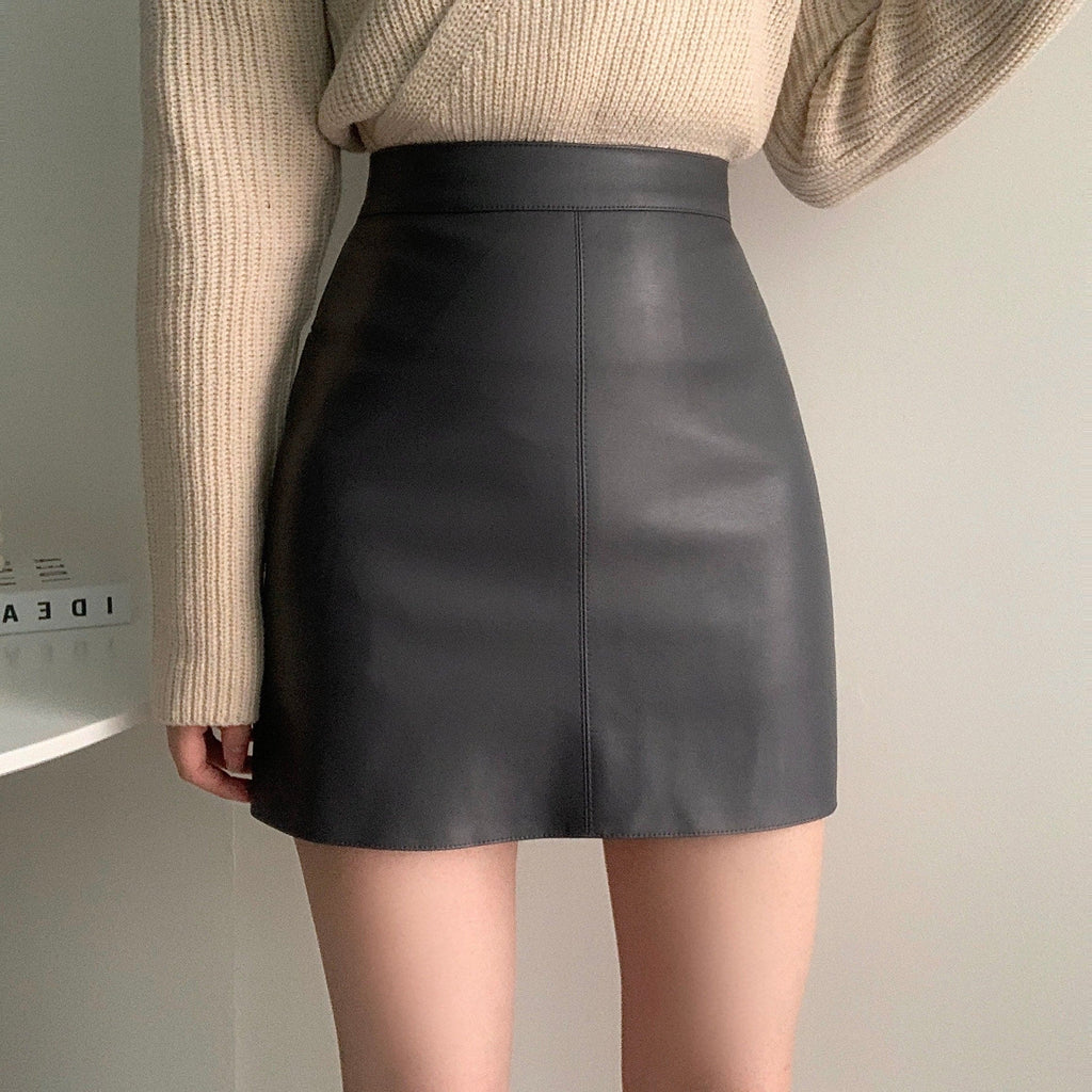 Simple and versatile soft leather skirt 