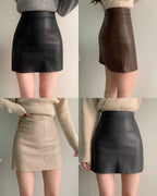 Simple and versatile soft leather skirt 