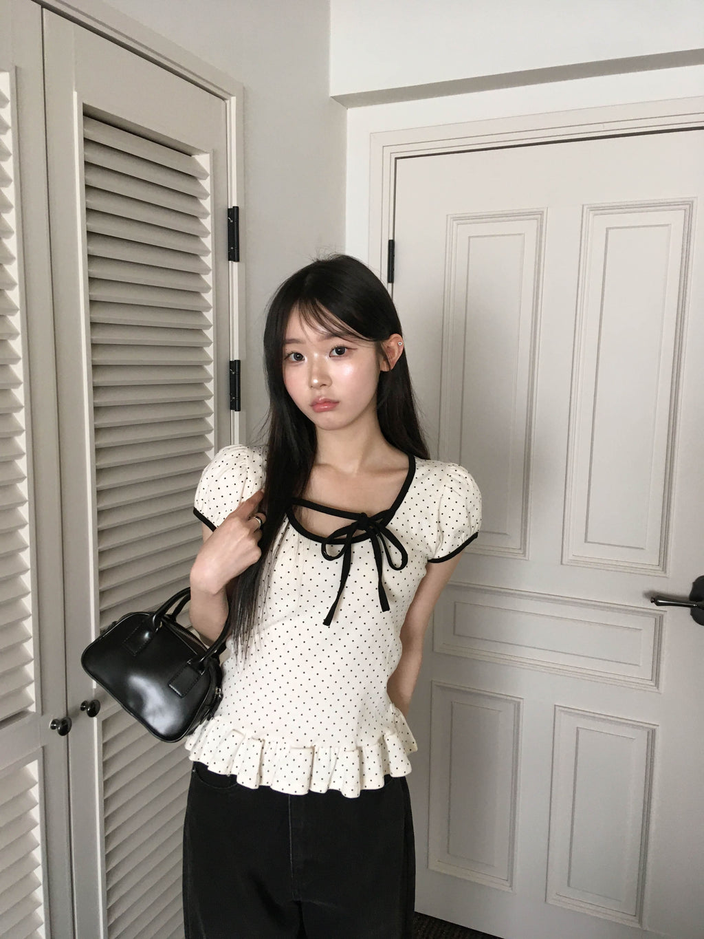 【🖤y​​2k hits】Dot Ruffles Top 