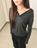 【🎧y2k vibe】Stripe Hoodie Tee 