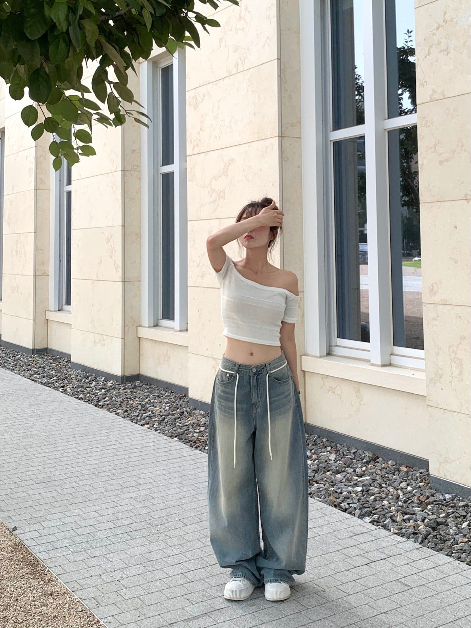 【y2k vibe】String Balloon Wide Jeans