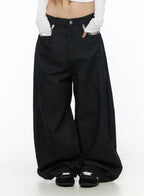 Remi Plaid Detail Wide Jeans