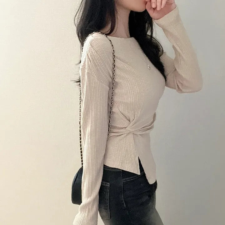 【🍇修身露肩】Boatneck Twisted Top
