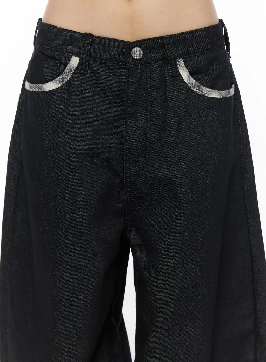 Remi Plaid Detail Wide Jeans