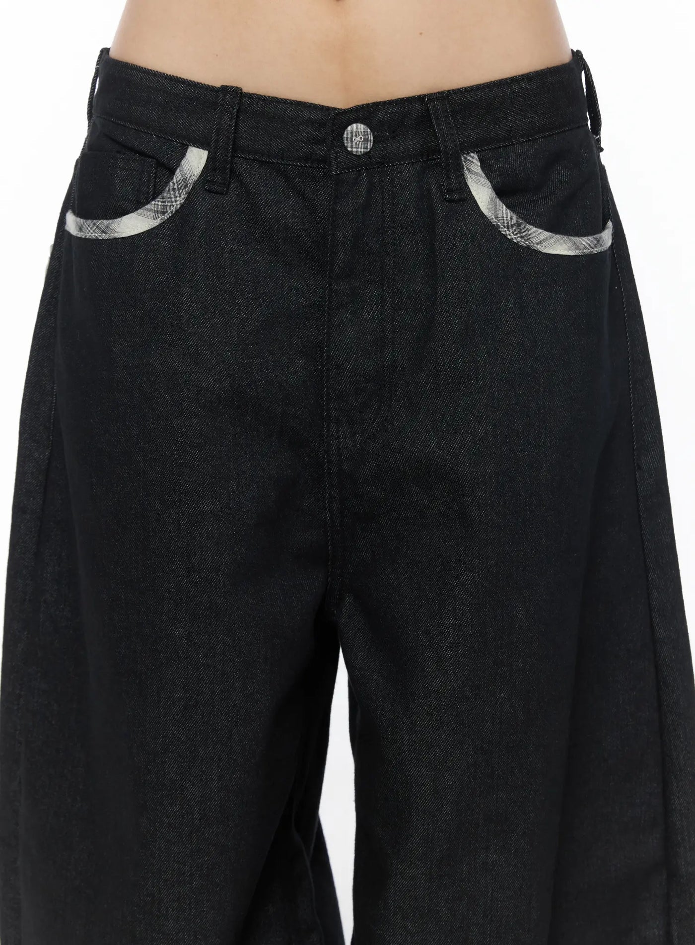 Remi Plaid Detail Wide Jeans