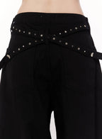 Studded X-Strap Wide Leg Pants
