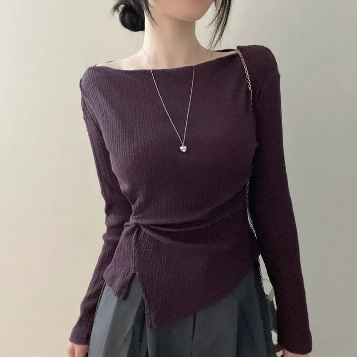 【🍇修身露肩】Boatneck Twisted Top