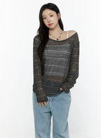 【🥛透膚條紋】Loose Fit Stripe Knit