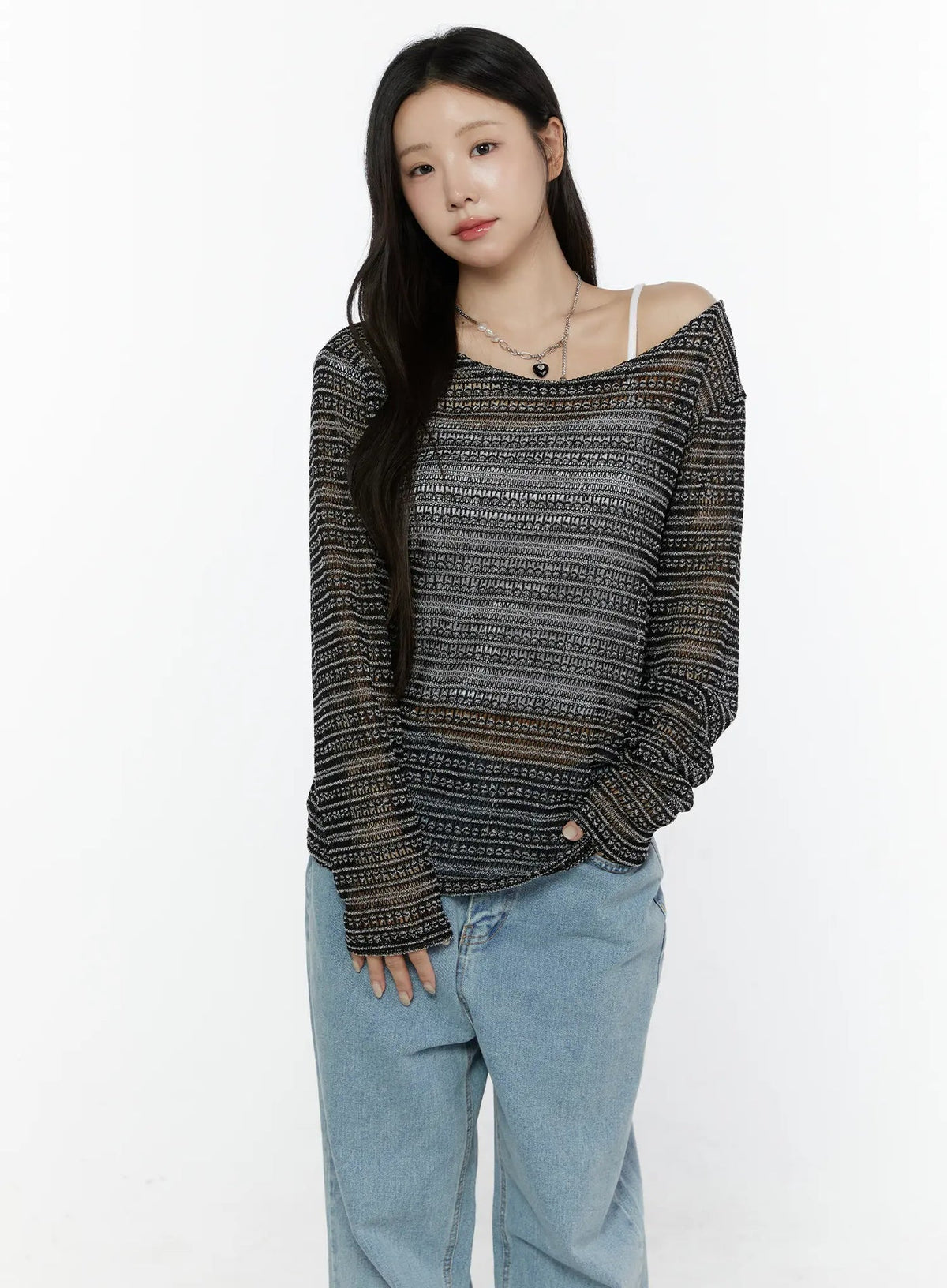 【🥛透膚條紋】Loose Fit Stripe Knit