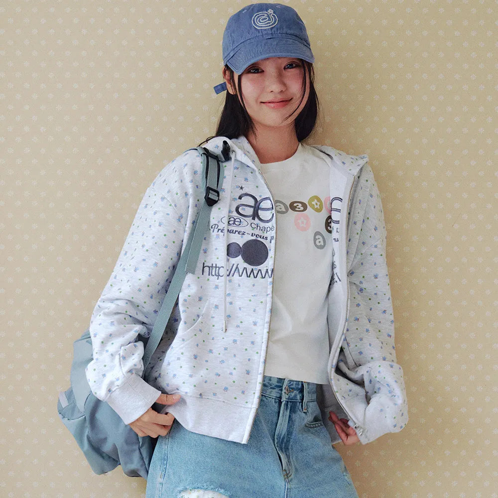 aeae - WEB LOGO FLOWER HOOD ZIP UP