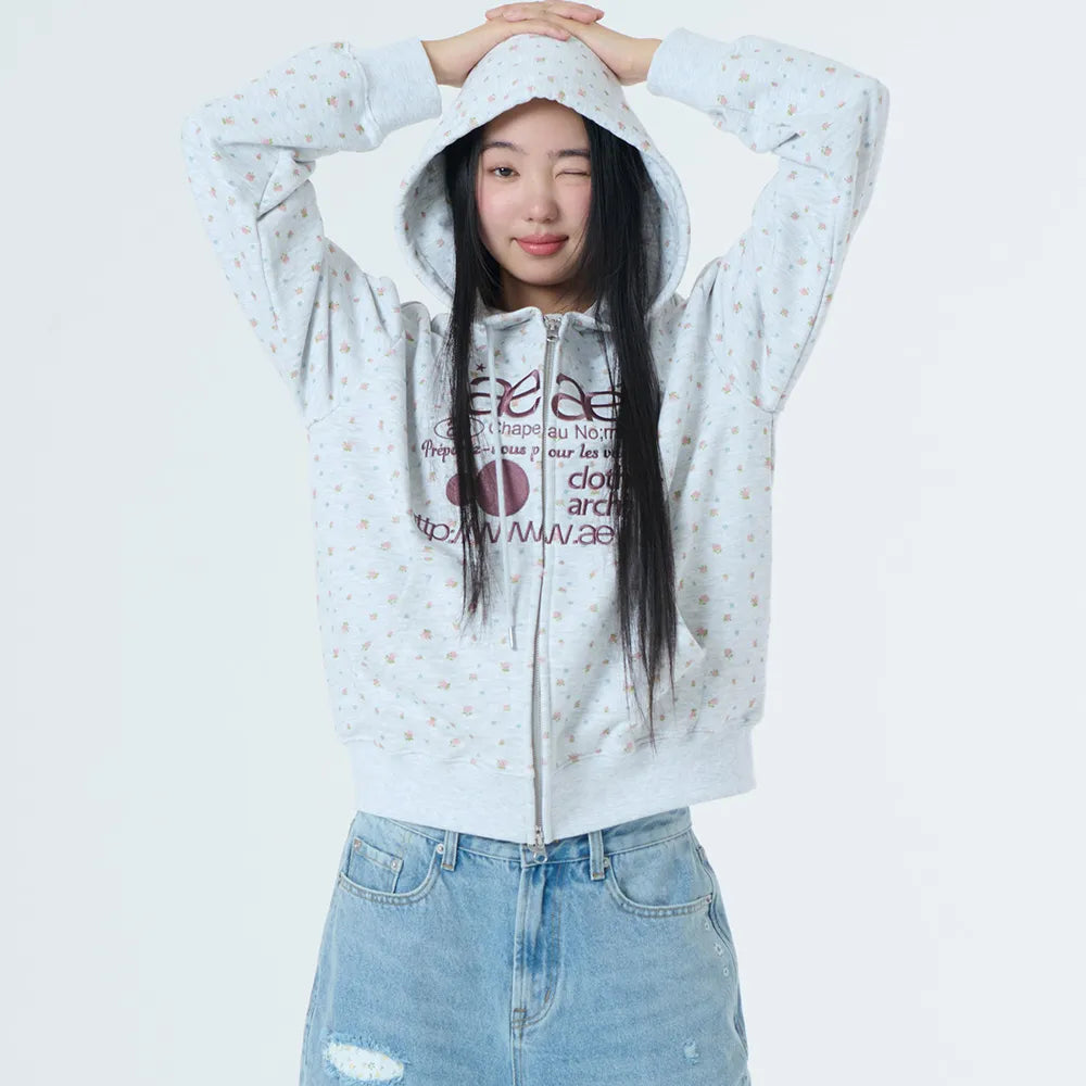 aeae - WEB LOGO FLOWER HOOD ZIP UP
