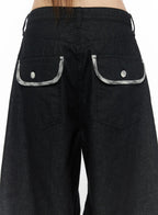 Remi Plaid Detail Wide Jeans