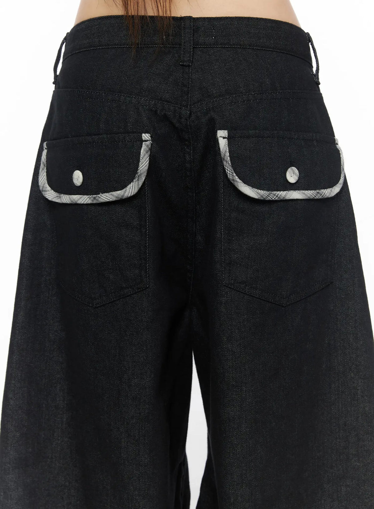 Remi Plaid Detail Wide Jeans