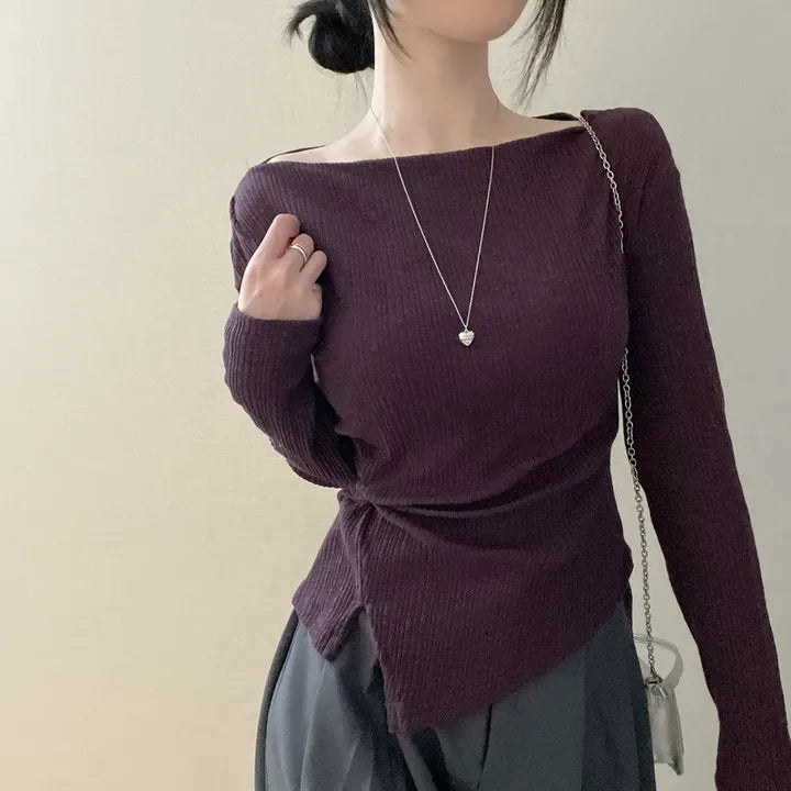 【🍇修身露肩】Boatneck Twisted Top