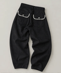 Remi Plaid Detail Wide Jeans