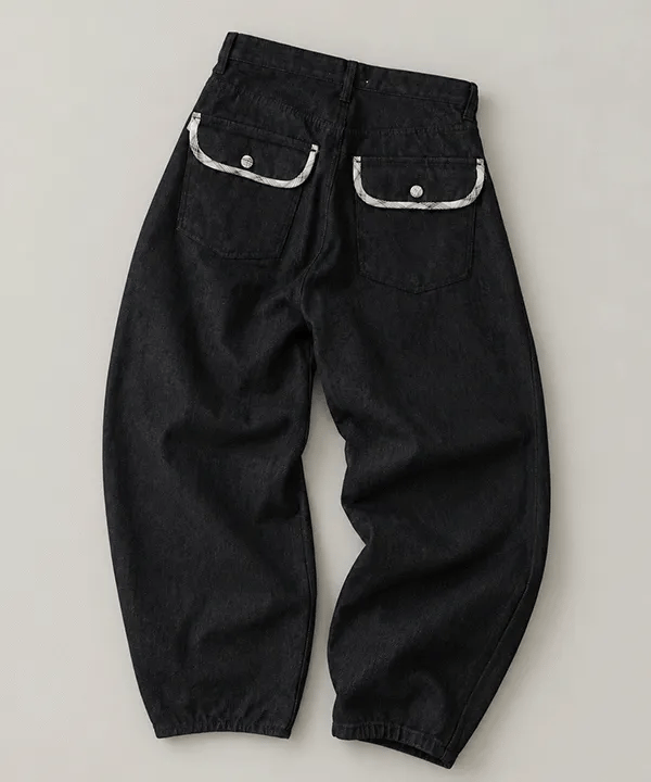 Remi Plaid Detail Wide Jeans