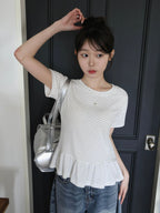 【🤍Korean Chic Relaxed Style】Ruffles Dot Tee 