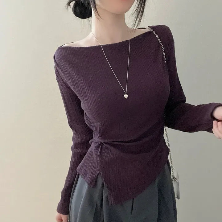 【🍇修身露肩】Boatneck Twisted Top