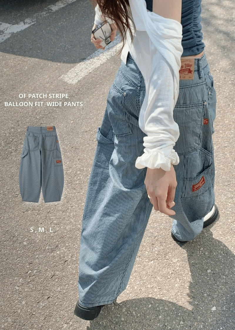 【彎刀神褲】Stripe Summer Wide Jeans