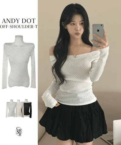 【🤍韓式波點風】Dot Off Shoulder Top