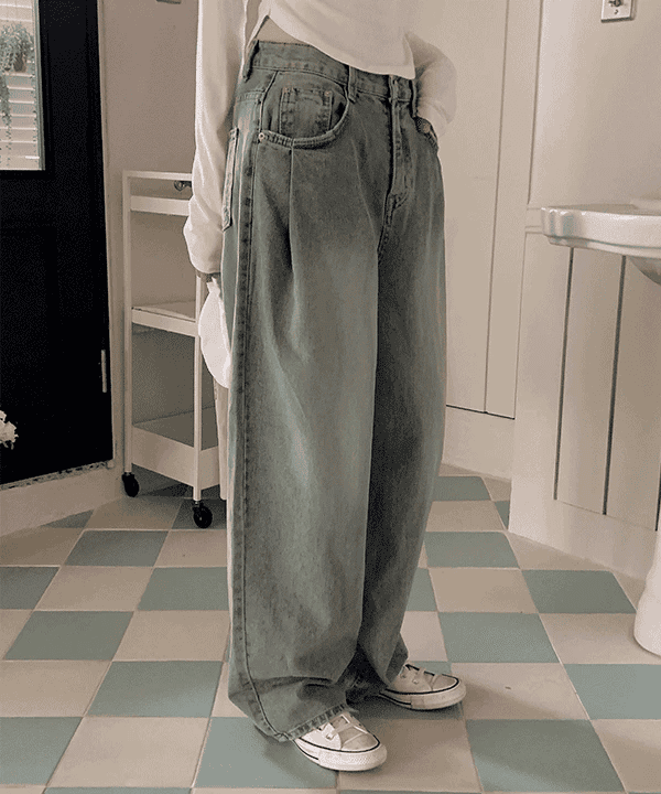 [Lazy Style] Pintuck Balloon Wide Denim