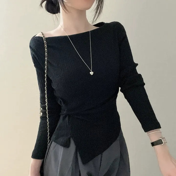 【🍇修身露肩】Boatneck Twisted Top