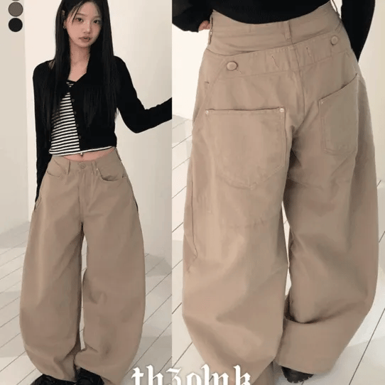 【彎刀神褲】Back Button Wide Pants