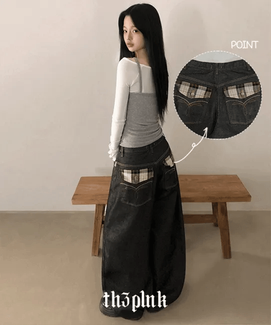 【彎刀神褲】Check Stitch Jeans